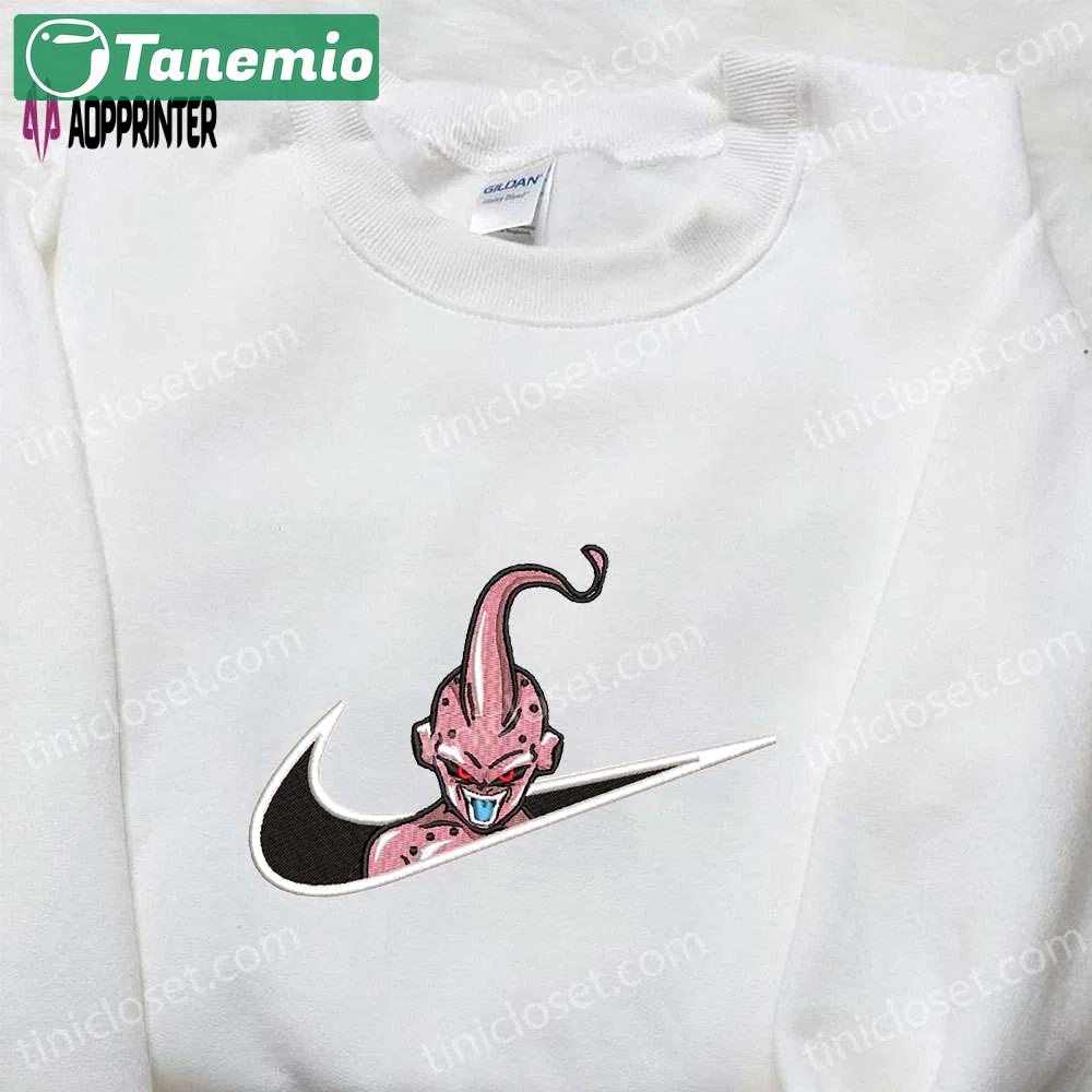 Majin buu x nike swoosh anime & dragon ball embroidered shirt nike inspired design Embroidered Shirt