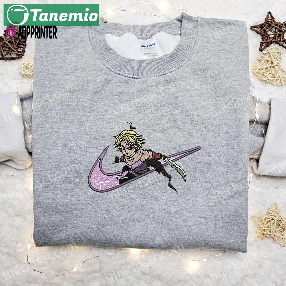 Meliodas x swoosh anime embroidered shirt: the seven deadly sins nike inspired tee Embroidered Shirt