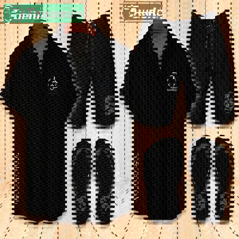 Mercedes flip flops and combo hawaii shirt shorts luxury brand summer outfit 1 Hawaii Shirt Shorts & Flip Flops