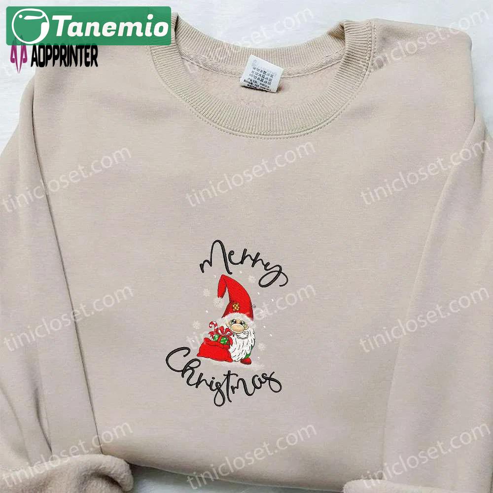 Merry christmas gnome santa shirt & hoodie: best family gifts Embroidered Shirt
