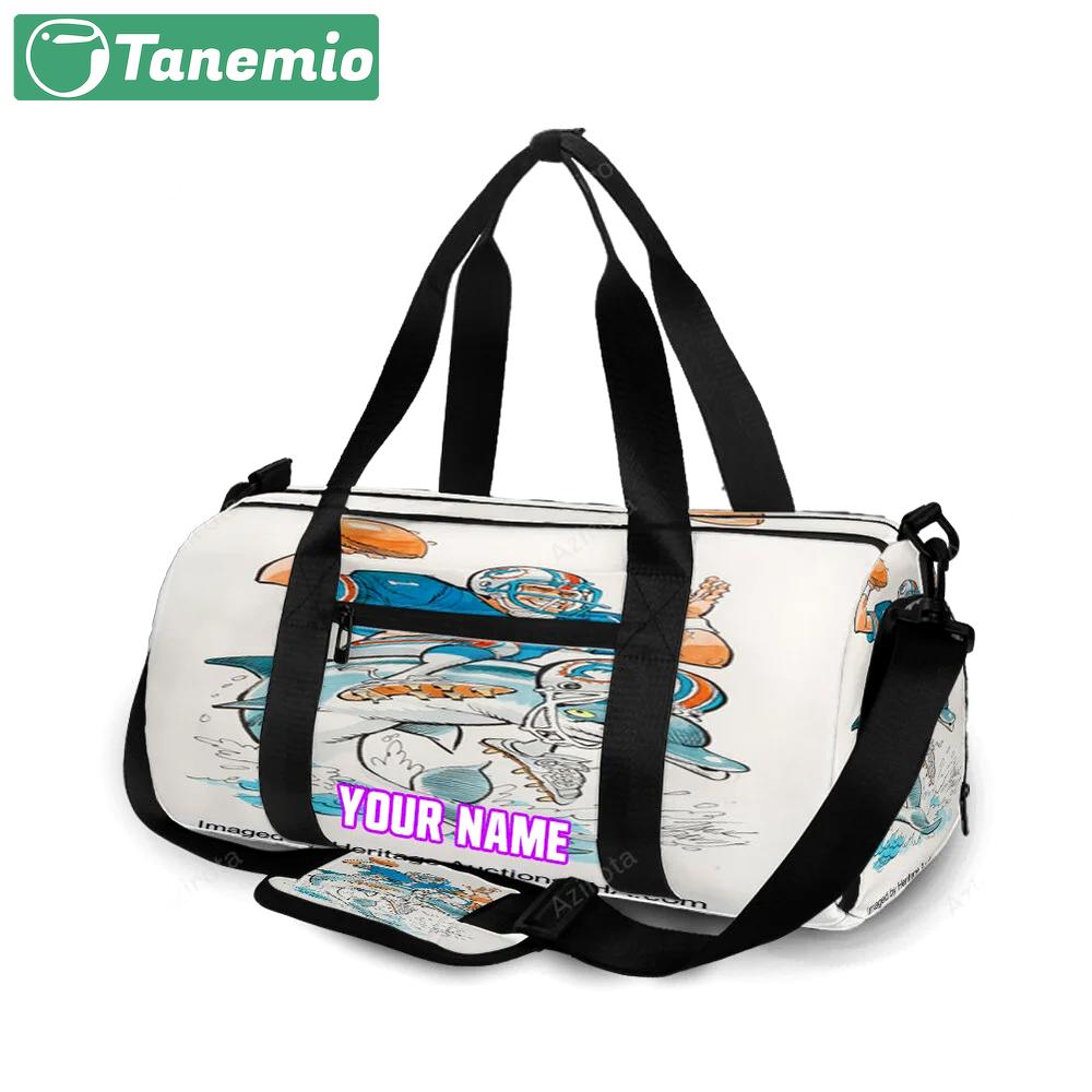 Miami dolphins jack davis personalized name travel bag gym bag 761 Travel Bag