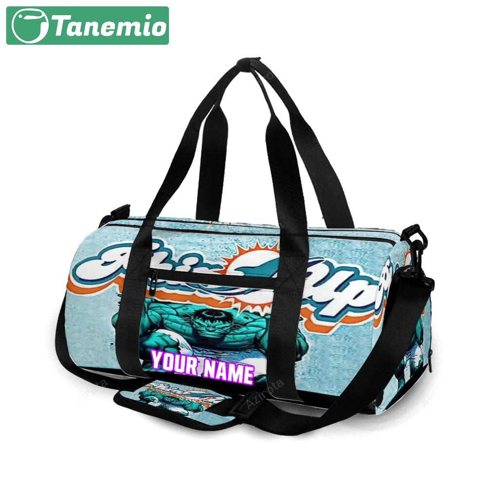 Miami dolphins phins up personalized name travel bag gym bag 1052 Travel Bag
