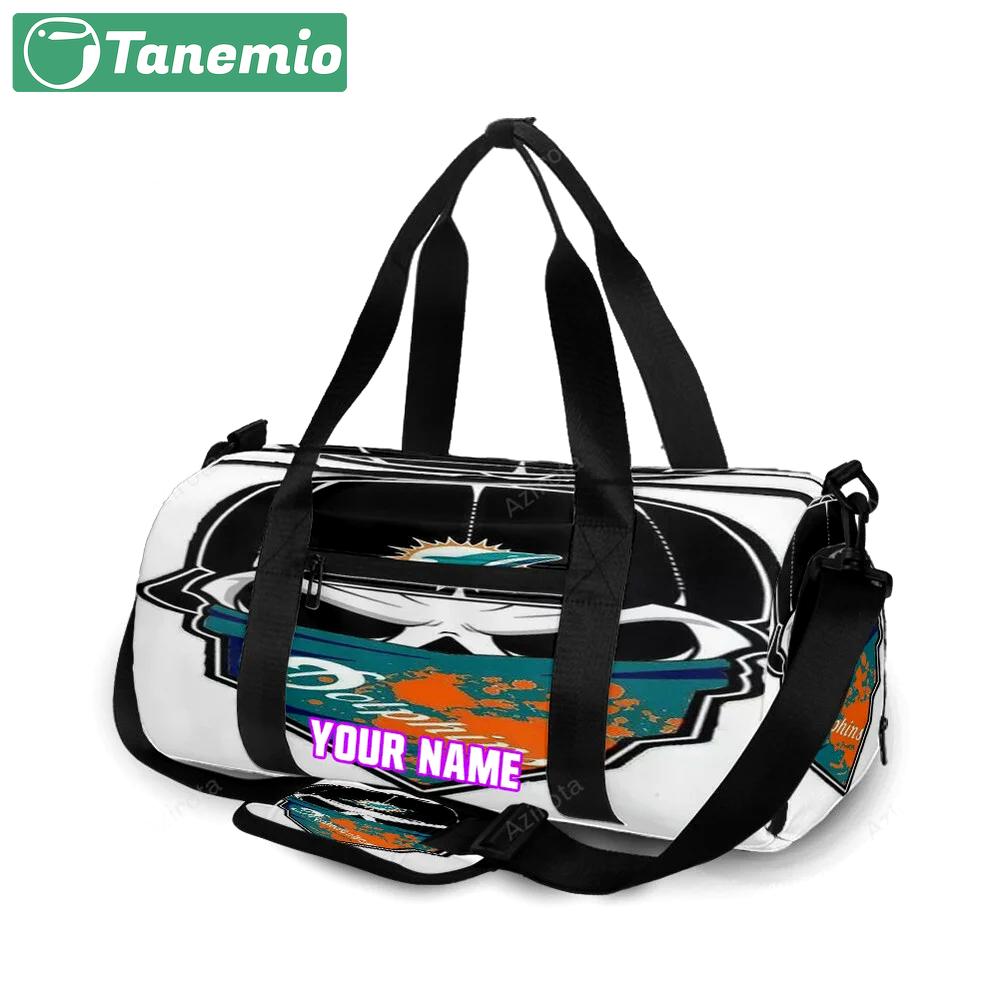 Miami dolphins skull art 2 personalized name travel bag gym bag 1804 Travel Bag