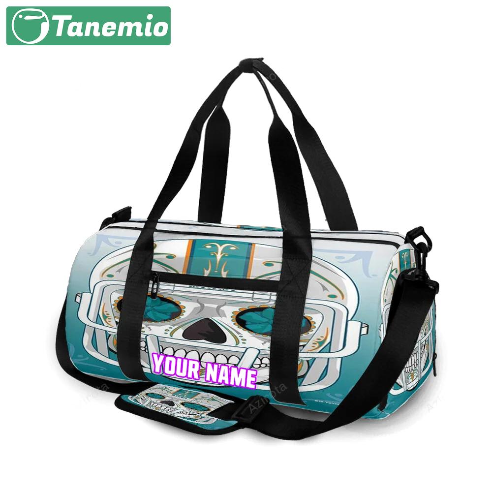 Miami dolphins skull art personalized name travel bag gym bag 324 Travel Bag