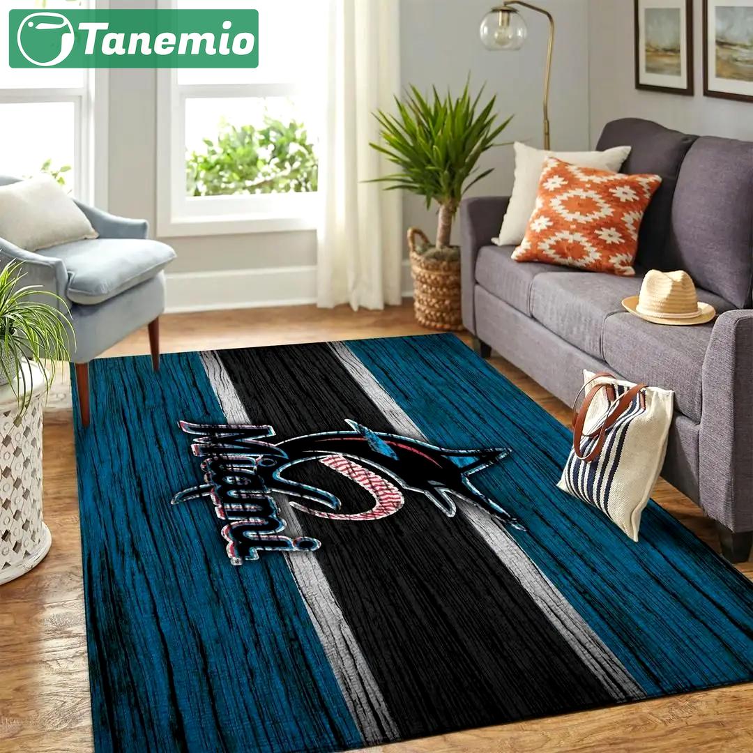 Miami marlins wooden area rug mlb team logo carpet living room rugs v3675 Rectangle Rug