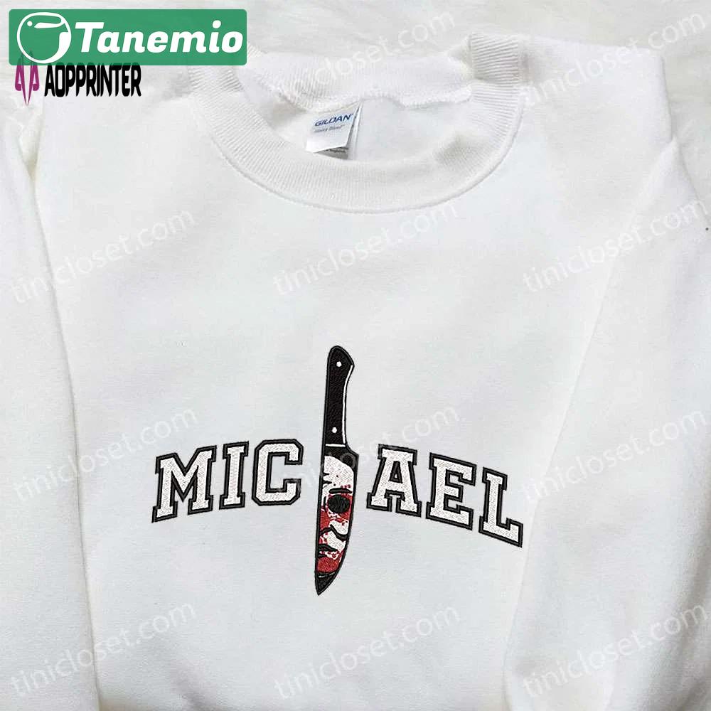 Michael myers knife embroidered shirt – horror movie characters & spooky design Embroidered Shirt