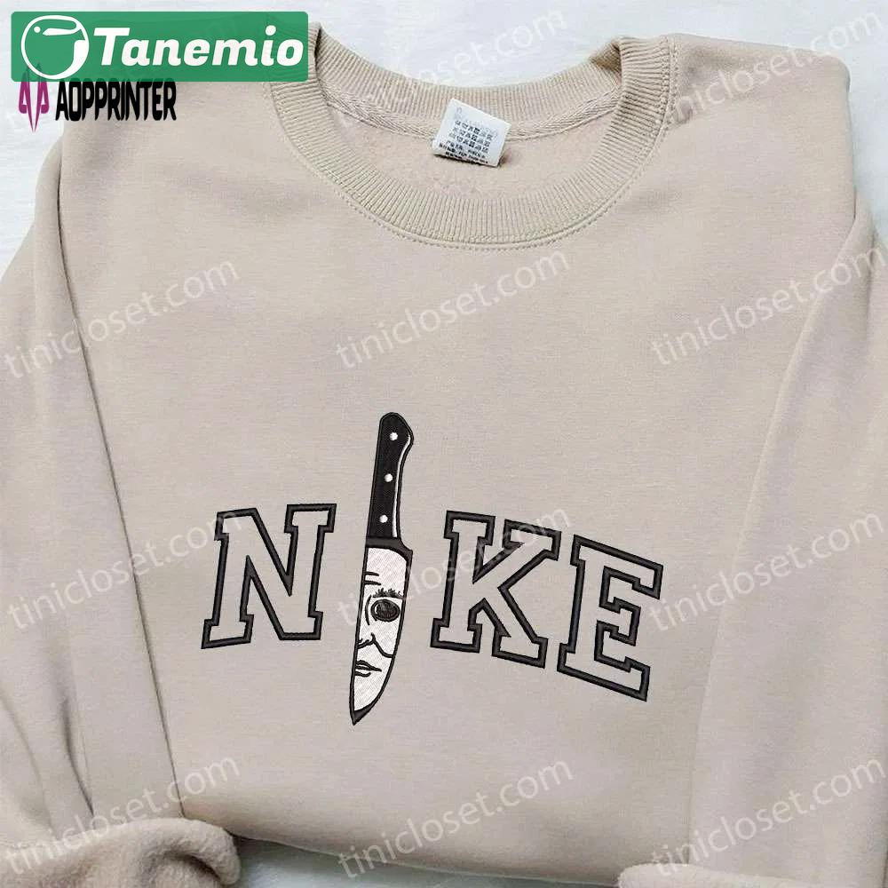 Michael myers knife x nike embroidered hoodie & shirt: best halloween gift ideas Embroidered Shirt