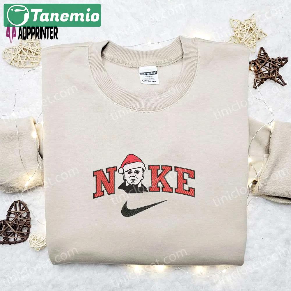 Michael myers x nike embroidered sweatshirt: movie merry christmas shirt perfect gift idea Embroidered Shirt