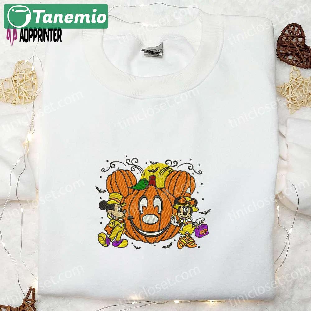 Mickey minnie halloween pumpkin embroidered shirt: best disney halloween gifts for family Embroidered Shirt