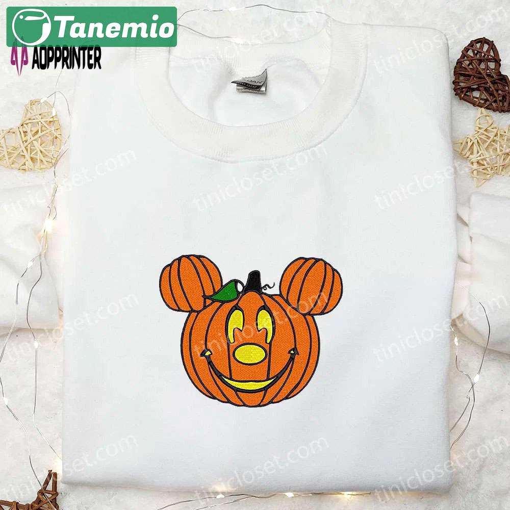 Mickey x halloween pumpkin embroidered shirt: best disney halloween gift for family Embroidered Shirt