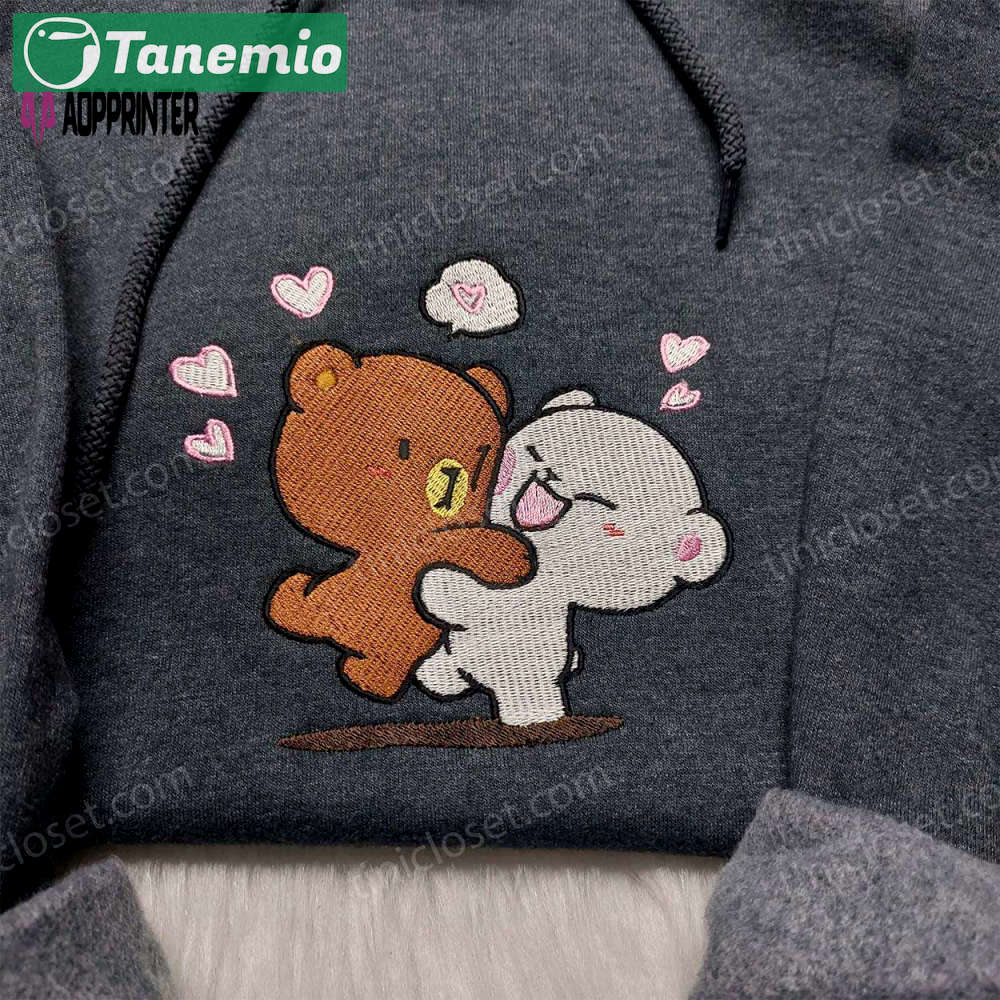 Milk & mocha couple embroidered shirt: adorable cartoon bear design perfect for couples – shop now! Embroidered Shirt