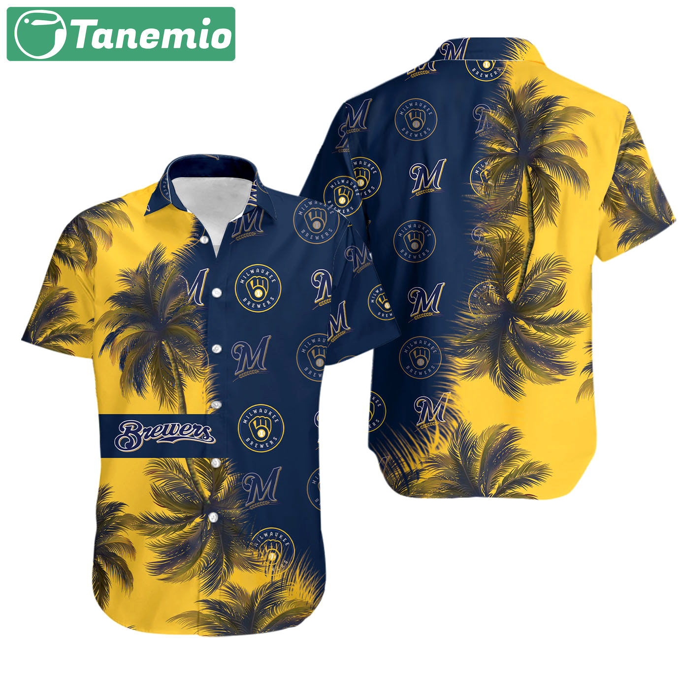 Milwaukee brewers hawaiian shirt brewers name tropical blue yellow hawaii shirt Hawaii Shirt Shorts & Flip Flops