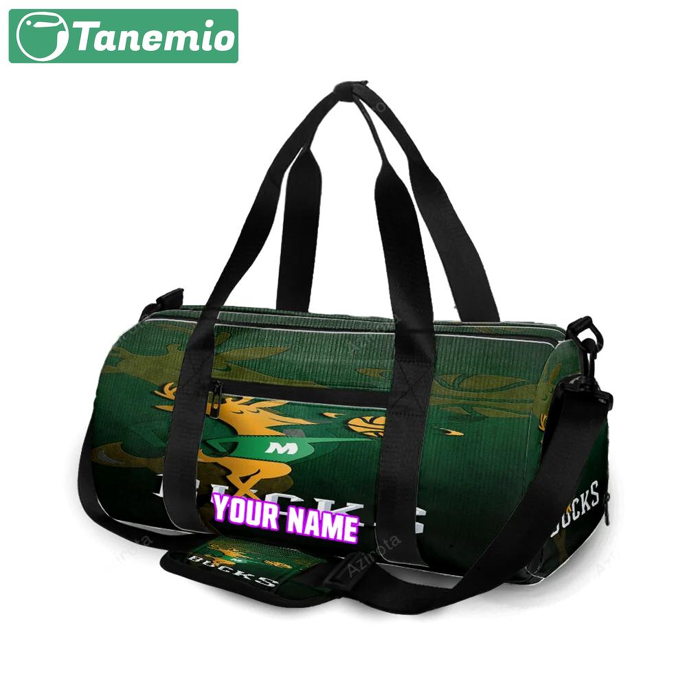 Milwaukee bucks mascot v22 personalized name travel bag gym bag 592 Travel Bag