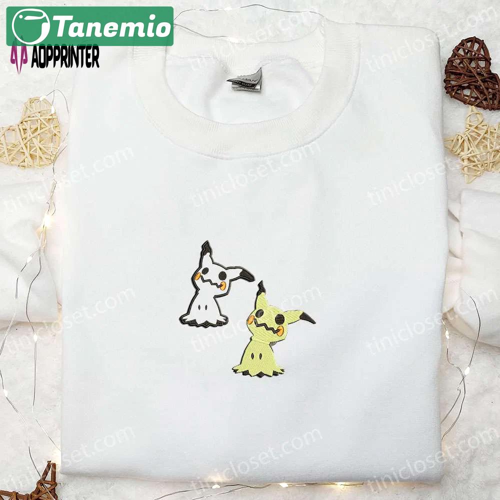 Mimikyu pokemon embroidered sweatshirt hoodie & t-shirt: anime-inspired apparel for pokemon fans Embroidered Shirt