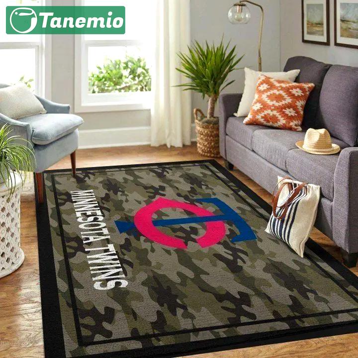 Minnesota twins camo style area rug mlb baseball team logo home decor rug v8386 Rectangle Rug