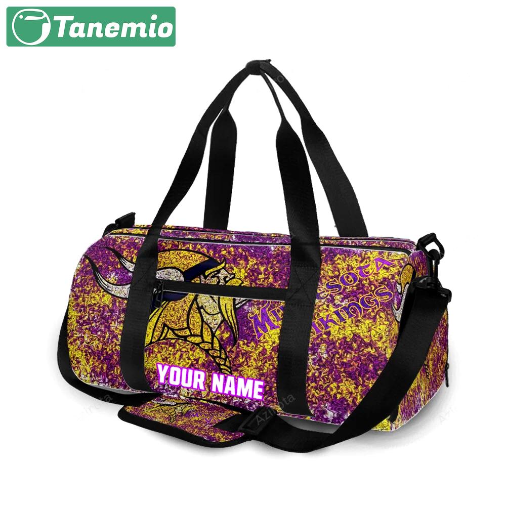 Minnesota vikings emblem brush oil color personalized name travel bag gym bag 830 Travel Bag