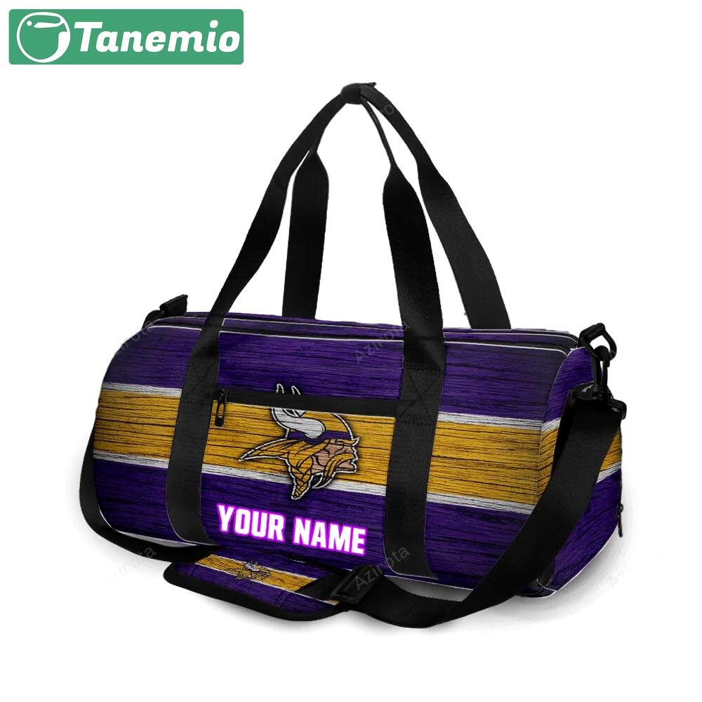 Minnesota vikings emblem wooden texture personalized name travel bag gym bag 1068 Travel Bag
