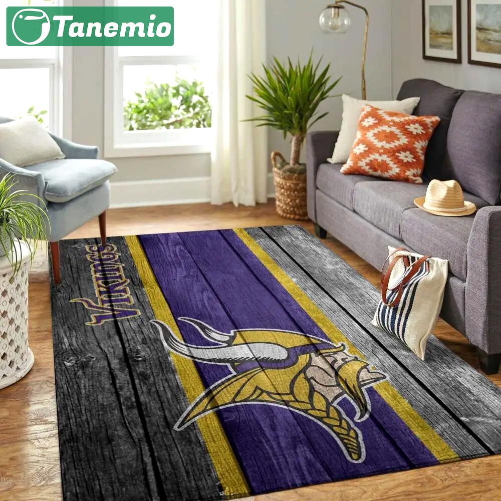Minnesota vikings nfl wooden style living room carpet rug regtangle carpet Rectangle Rug