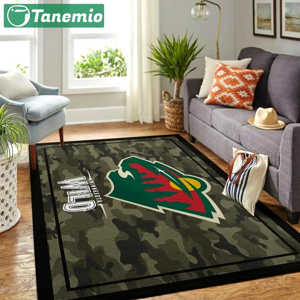 Minnesota wild nhl area rugs camo style living room carpet regtangle carpet Rectangle Rug