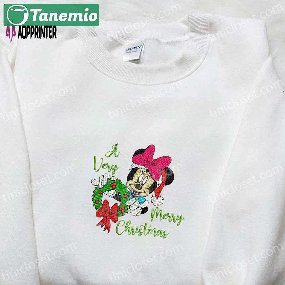 Minnie disney christmas wreath shirt & characters hoodie: best gifts for family Embroidered Shirt