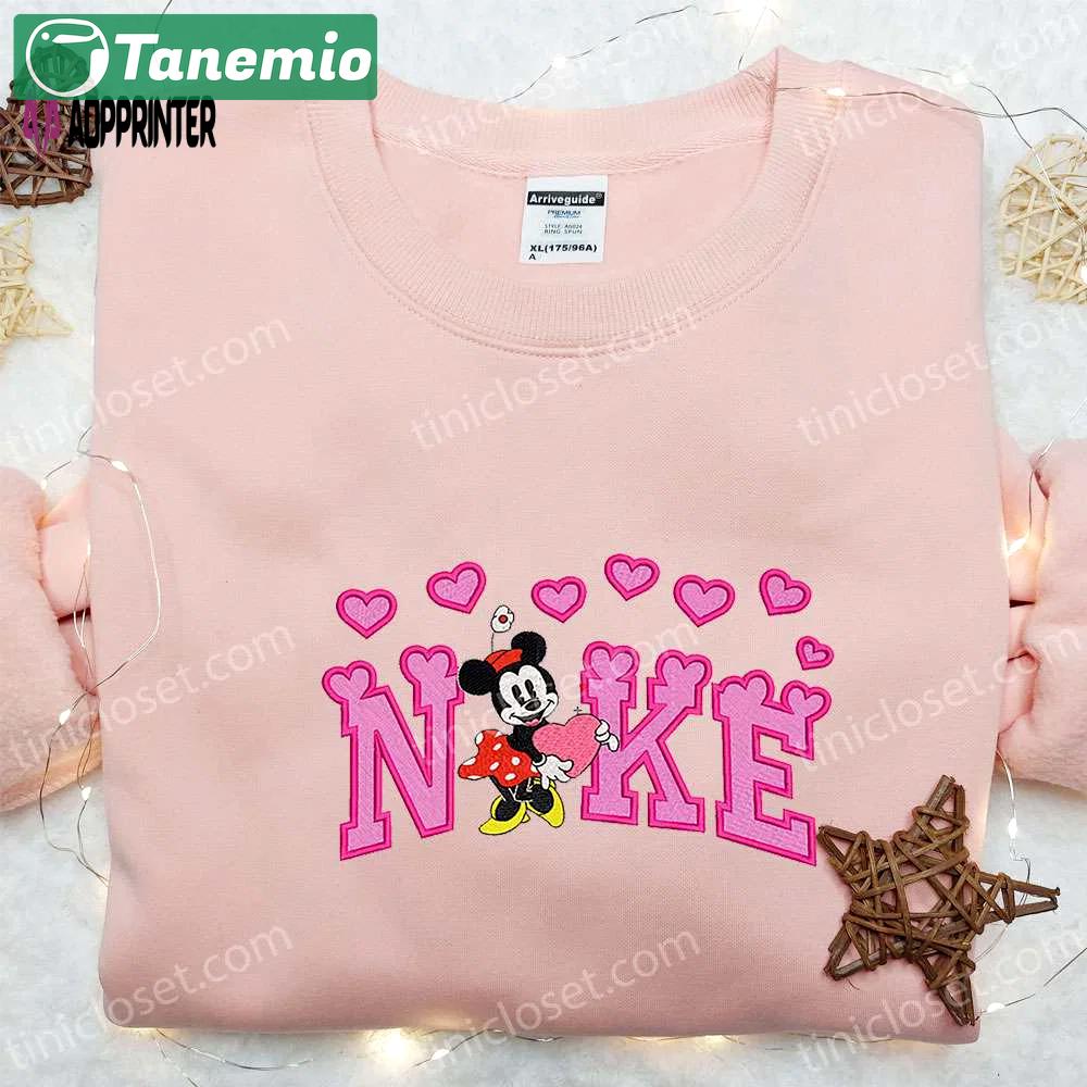 Minnie mouse heart x nike cartoon embroidered shirt – best valentine s day gift ideas Embroidered Shirt