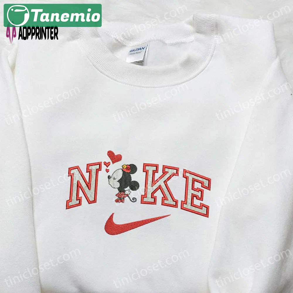 Minnie mouse heart x nike cartoon embroidered sweatshirt: disney characters & nike inspired shirt Embroidered Shirt