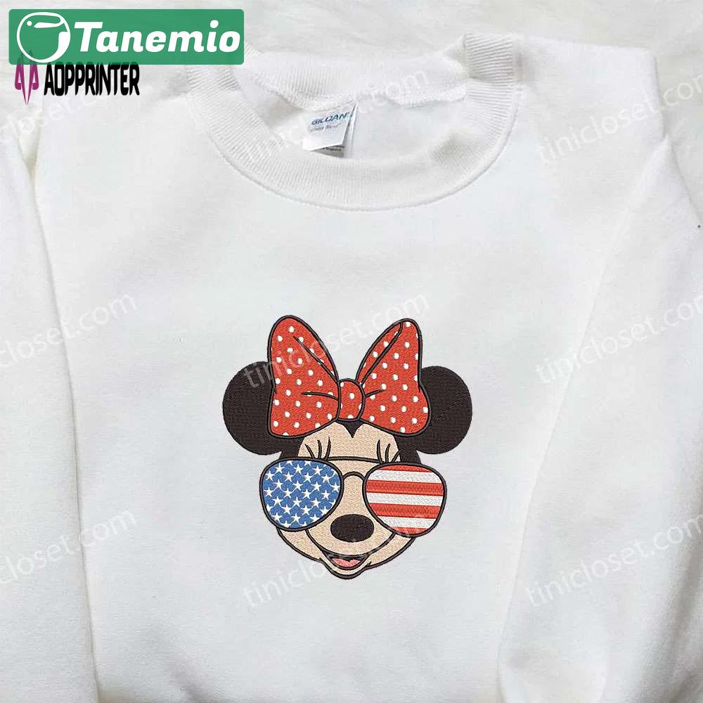 Minnie mouse independence day embroidered shirt: disney patriotic shirts with america glasses Embroidered Shirt