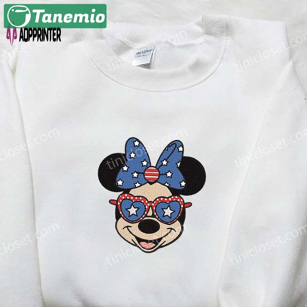 Minnie mouse love glasses embroidered shirt disney independence day tee Embroidered Shirt