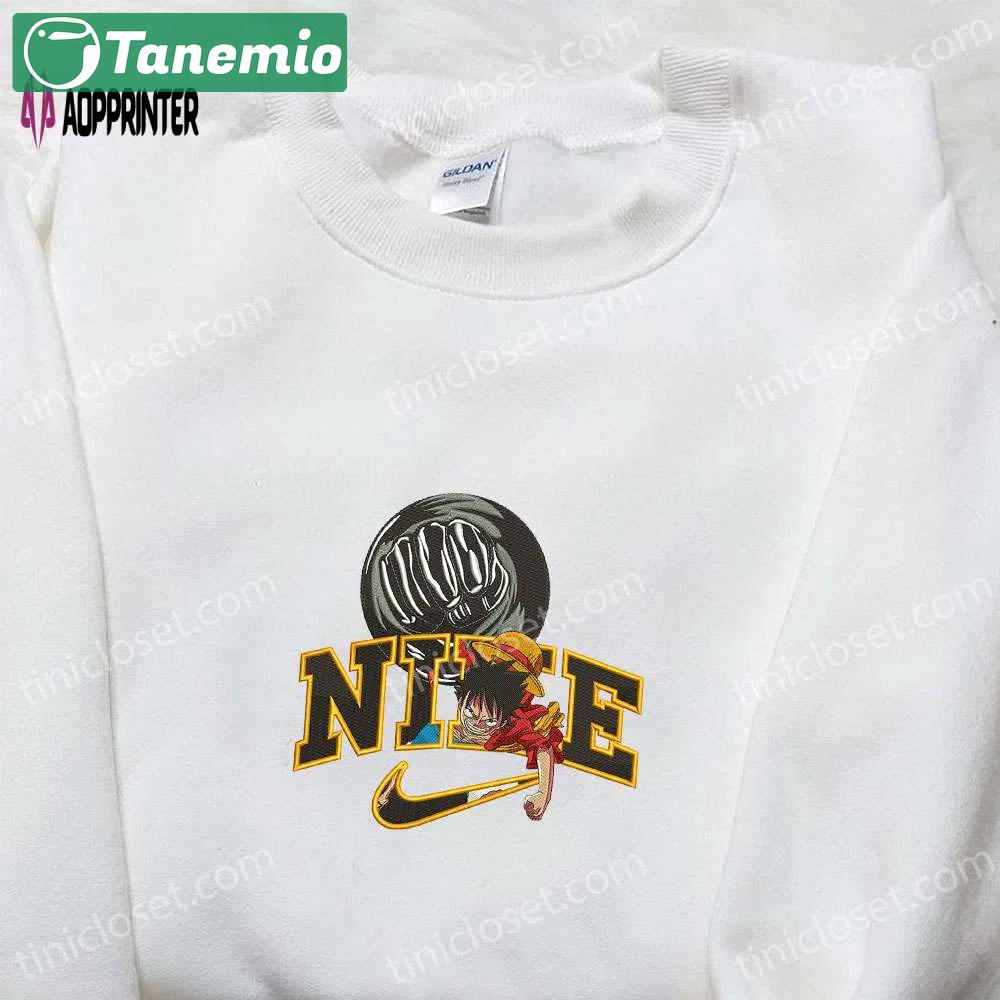 Monkey d luffy gear 3 x nike swoosh anime hoodie: one piece & nike inspired embroidered shirts Embroidered Shirt