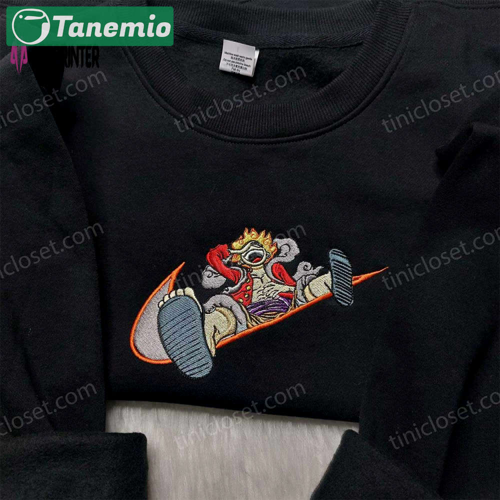 Monkey d luffy nike embroidered shirt one piece hoodie & custom swoosh sweatshirt: stylish anime apparel Embroidered Shirt