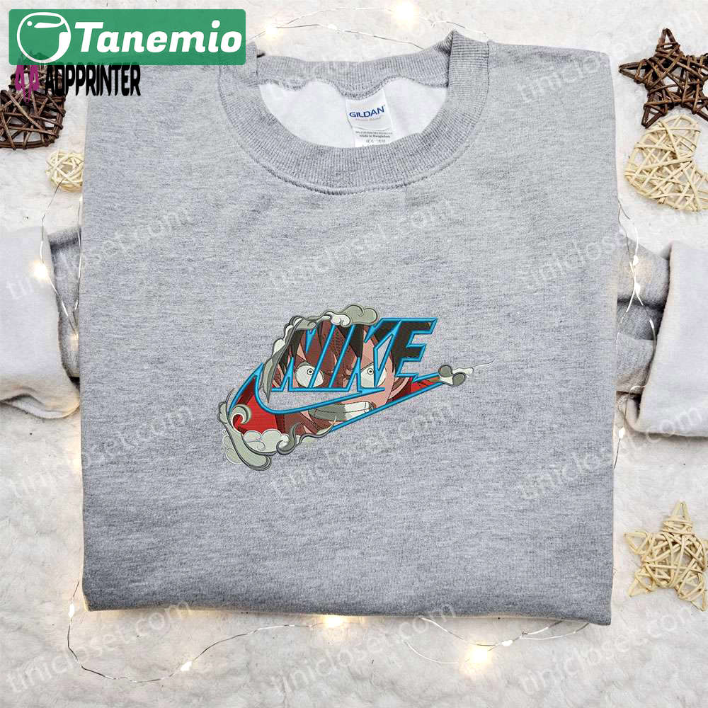 Monkey d luffy wano arc x nike anime sweatshirt – one piece embroidered shirt nike inspired Embroidered Shirt