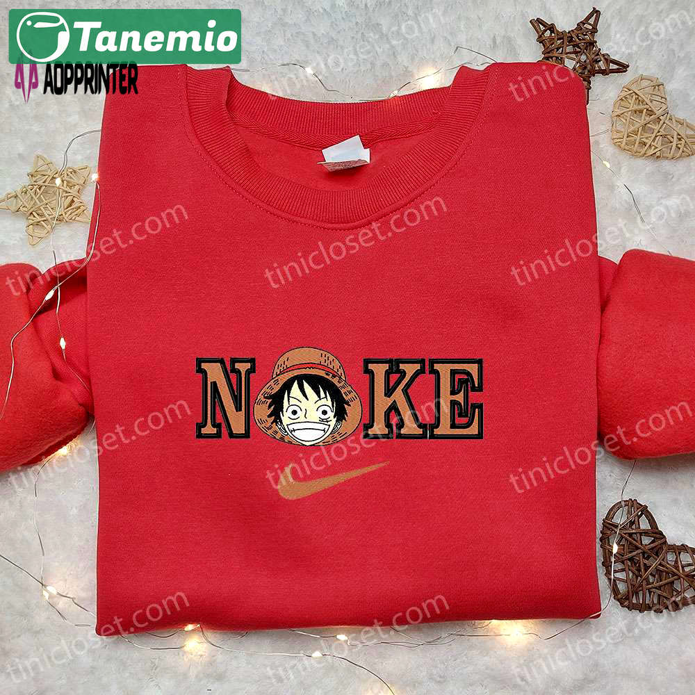 Monkey d luffy x nike anime embroidered hoodie – one piece shirt nike inspired – limited edition Embroidered Shirt