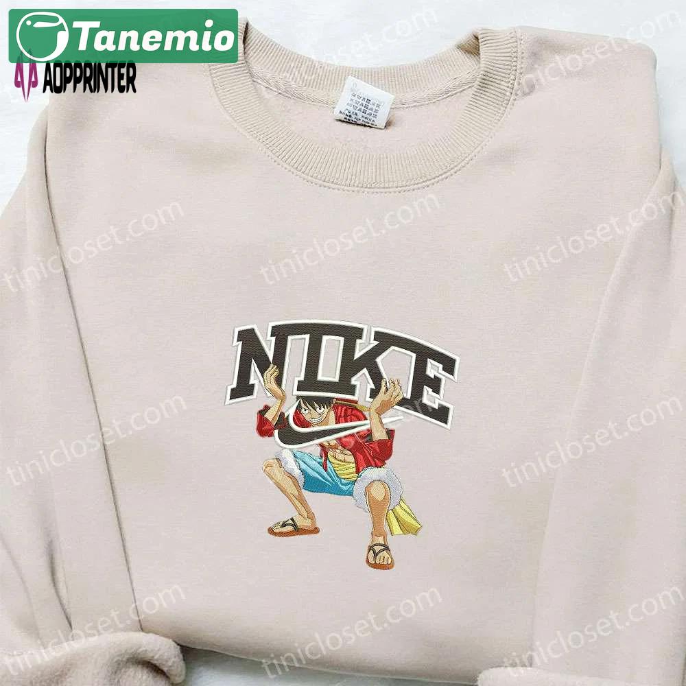 Monkey d luffy x nike anime embroidered sweatshirt & t-shirt: perfect birthday gift ideas Embroidered Shirt