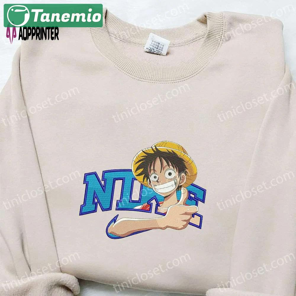 Monkey d luffy x nike anime sweatshirt & t-shirt: best family gift ideas Embroidered Shirt