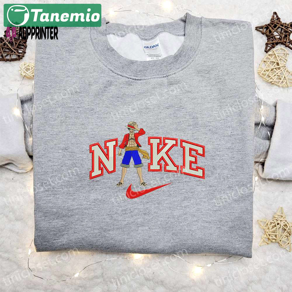 Monkey d luffy x nike embroidered tshirt – one piece inspired shirt Embroidered Shirt
