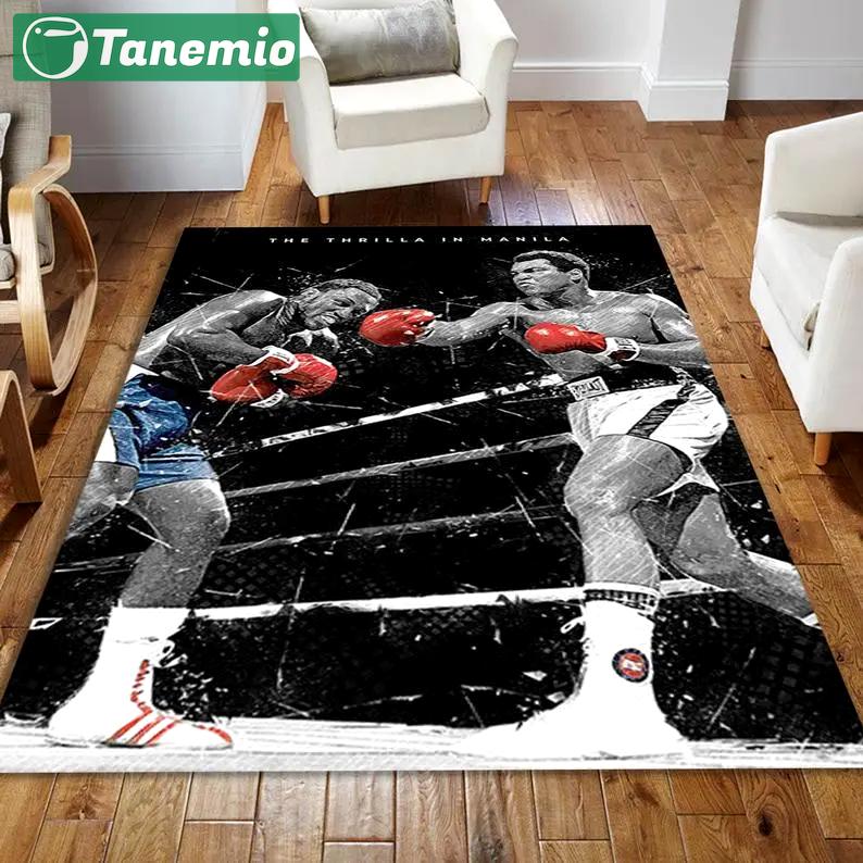 Muhammad ali joe frazier inspired rug area rug boxing floor mat carpet sport decor Rectangle Rug