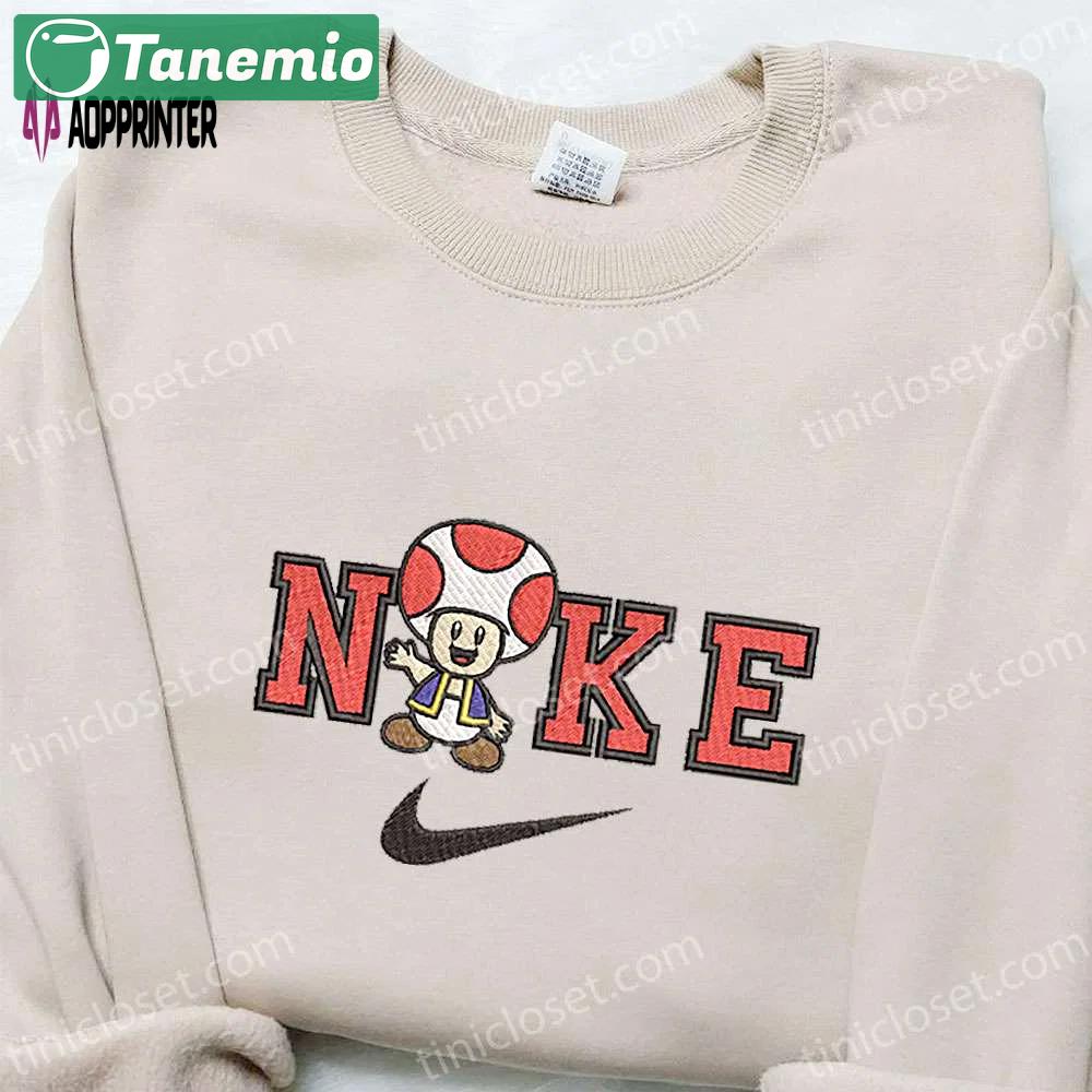 Mushroom x nike cartoon embroidered shirt – nike inspired t-shirt best gift ideas for family Embroidered Shirt