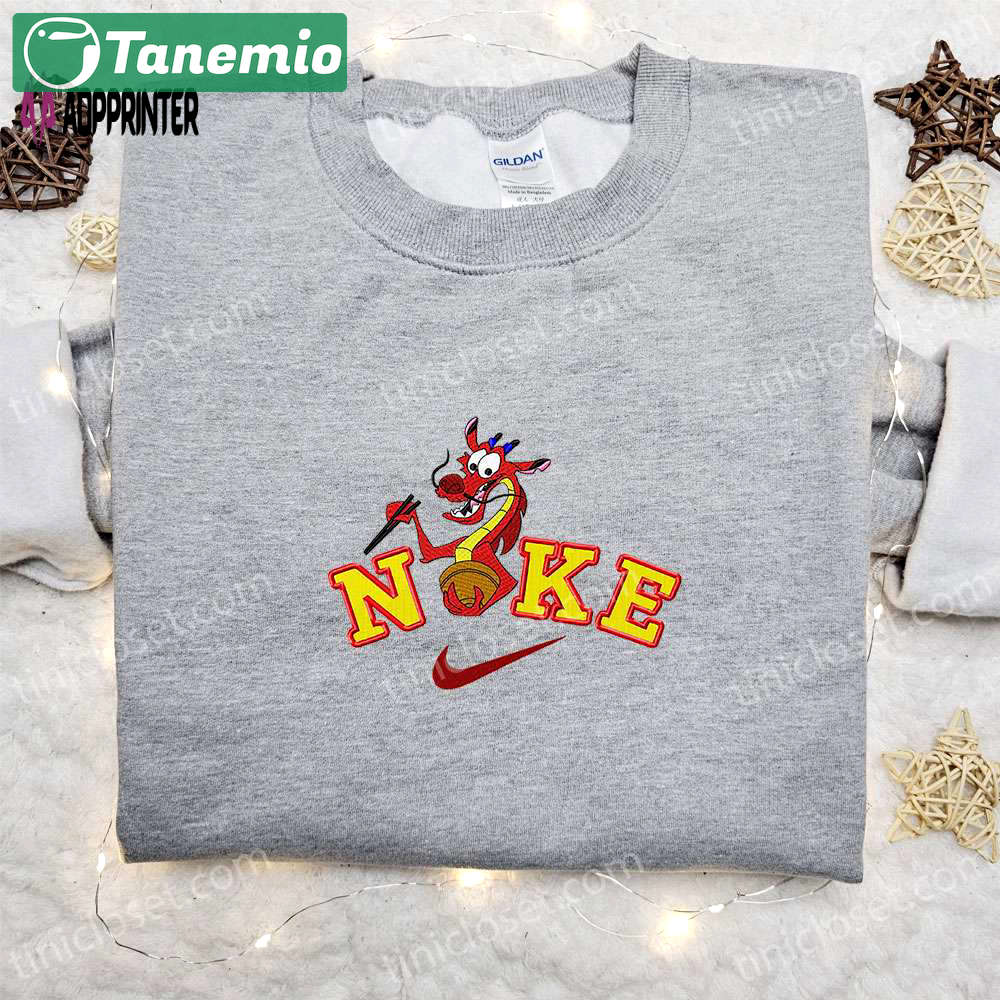 Mushu x nike cartoon embroidered sweatshirt: mulan disney & nike inspired shirt Embroidered Shirt