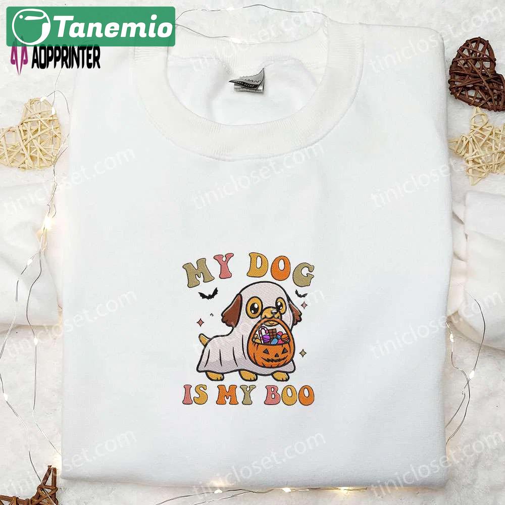 My dog is my boo kawaii ghost puppy shirt – best halloween gift for family! Embroidered Shirt