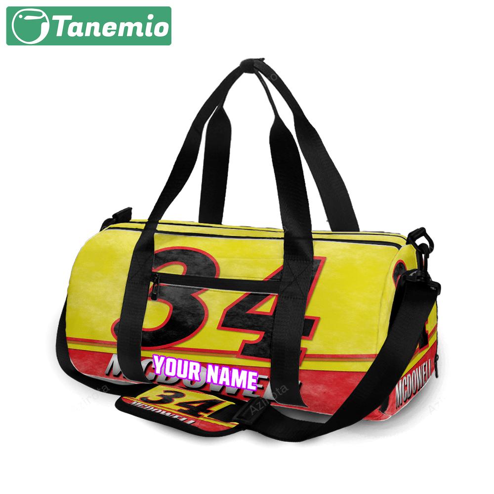 Nascar front row motor sports mc dowell 34 personalized name travel bag gym bag 1393 Travel Bag