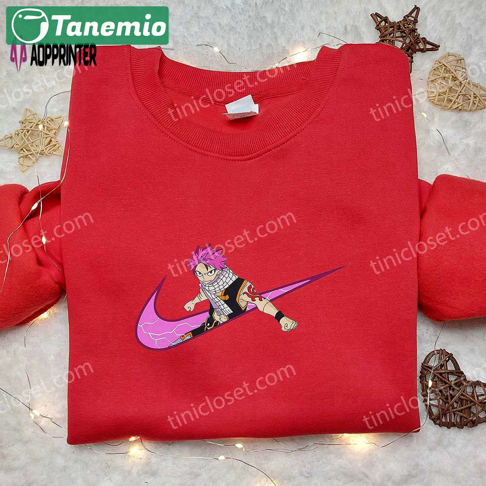 Natsu dragneel x nike hoodie & fairy tail embroidered shirt: trendy nike inspired apparel Embroidered Shirt