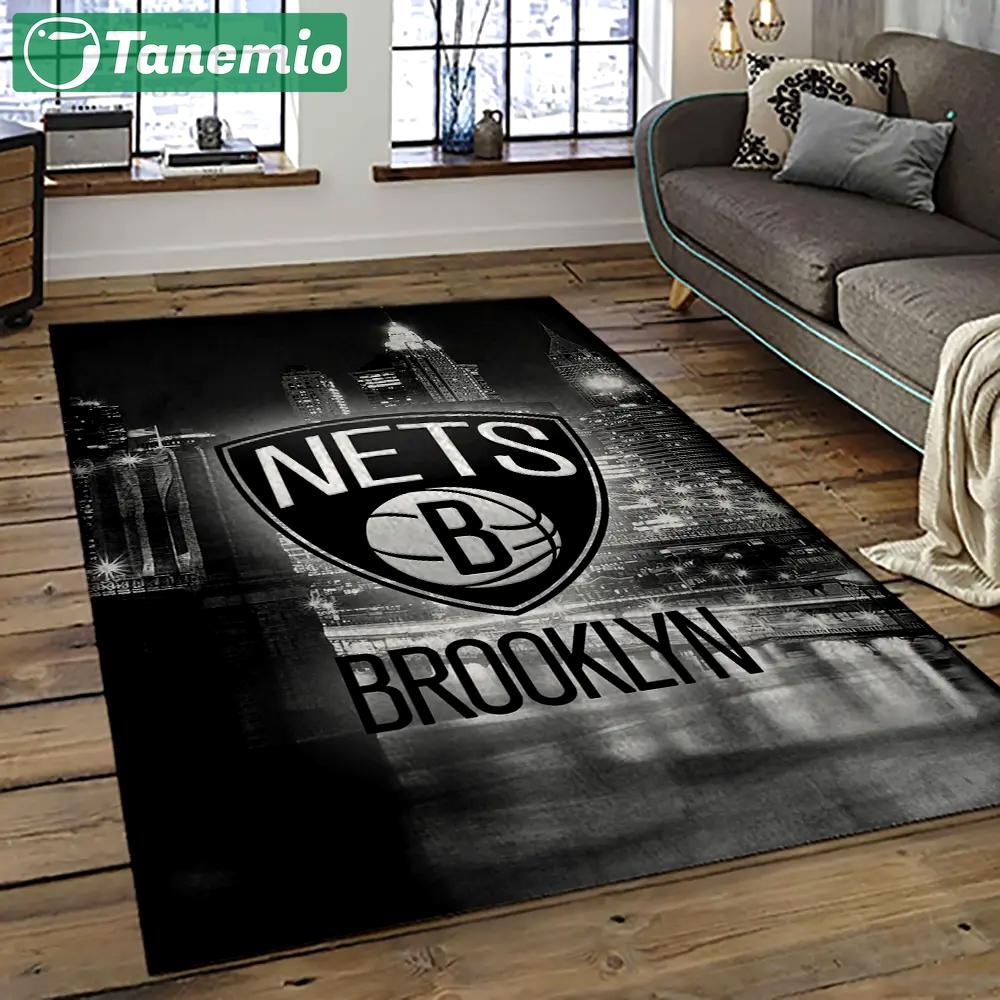 Nba brooklyn nets basketball team logo sport carpet rectangle area rug for living room brn2 Rectangle Rug