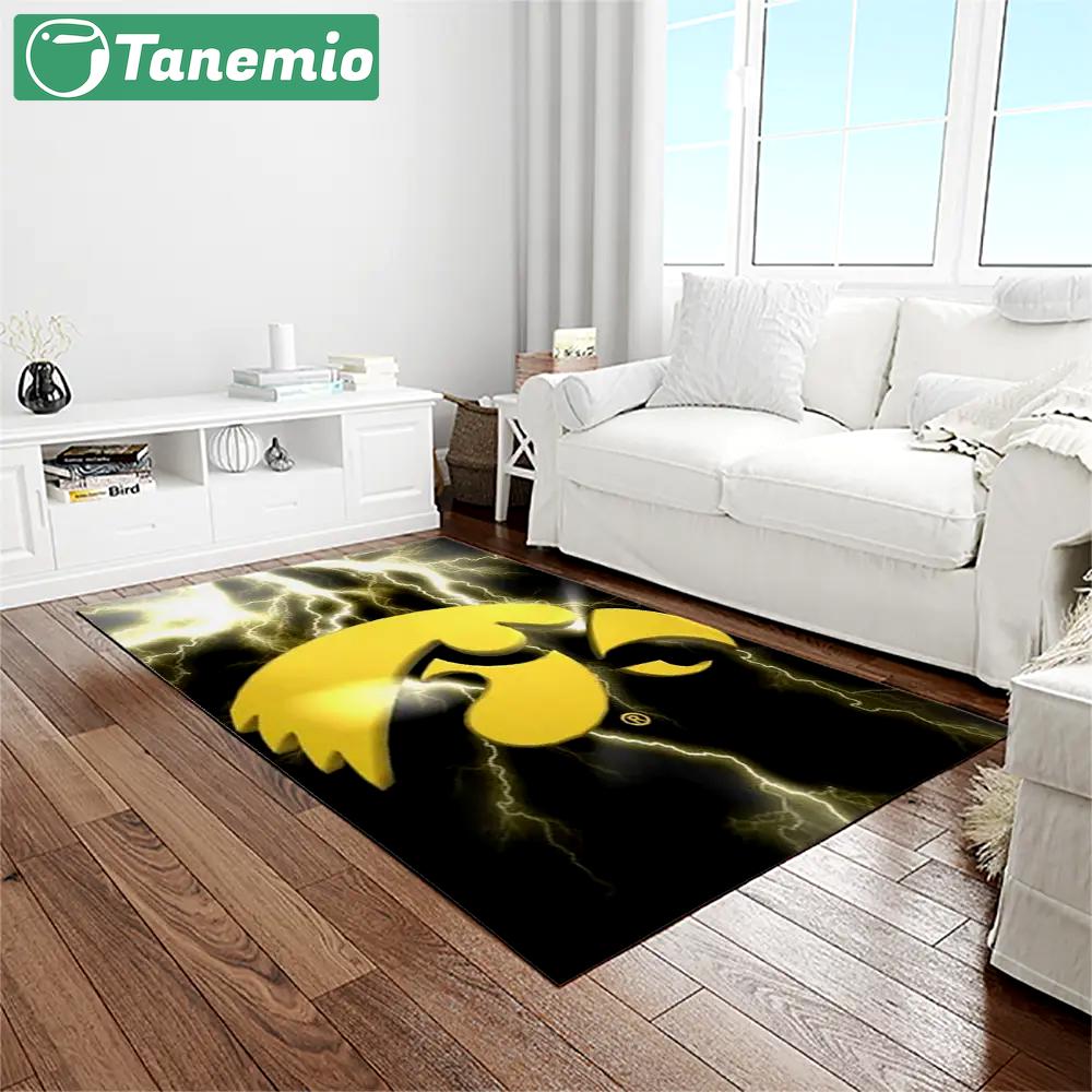 Ncaa iowa hawkeyes college sport basketball and foolball team logo rectangle area rug iwh49 Rectangle Rug