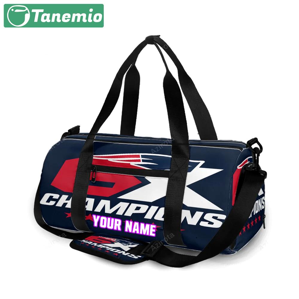 New england patriots 6x champions blue personalized name travel bag gym bag 322 Travel Bag