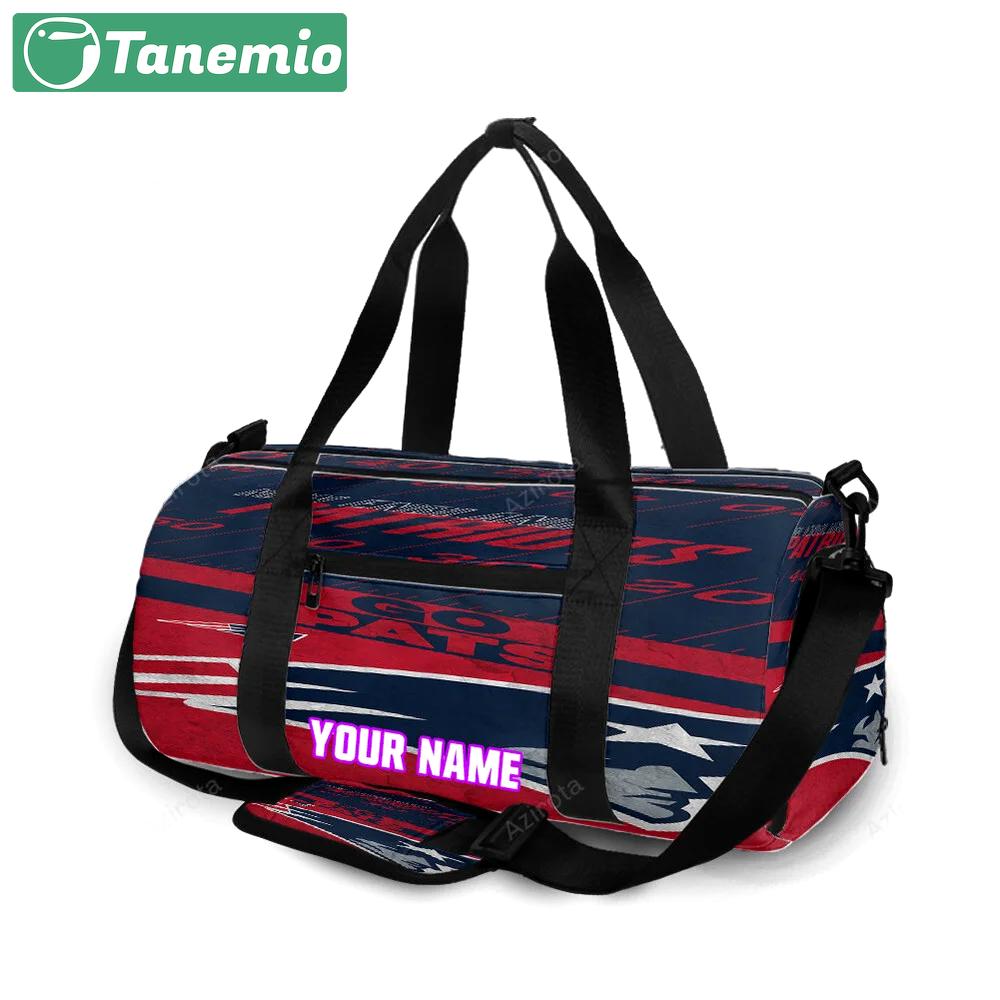 New england patriots go pat blue red personalized name travel bag gym bag 2053 Travel Bag