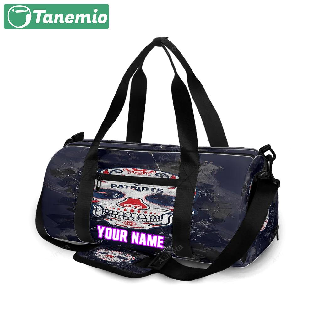 New england patriots skull flowers city personalized name travel bag gym bag 912 Travel Bag