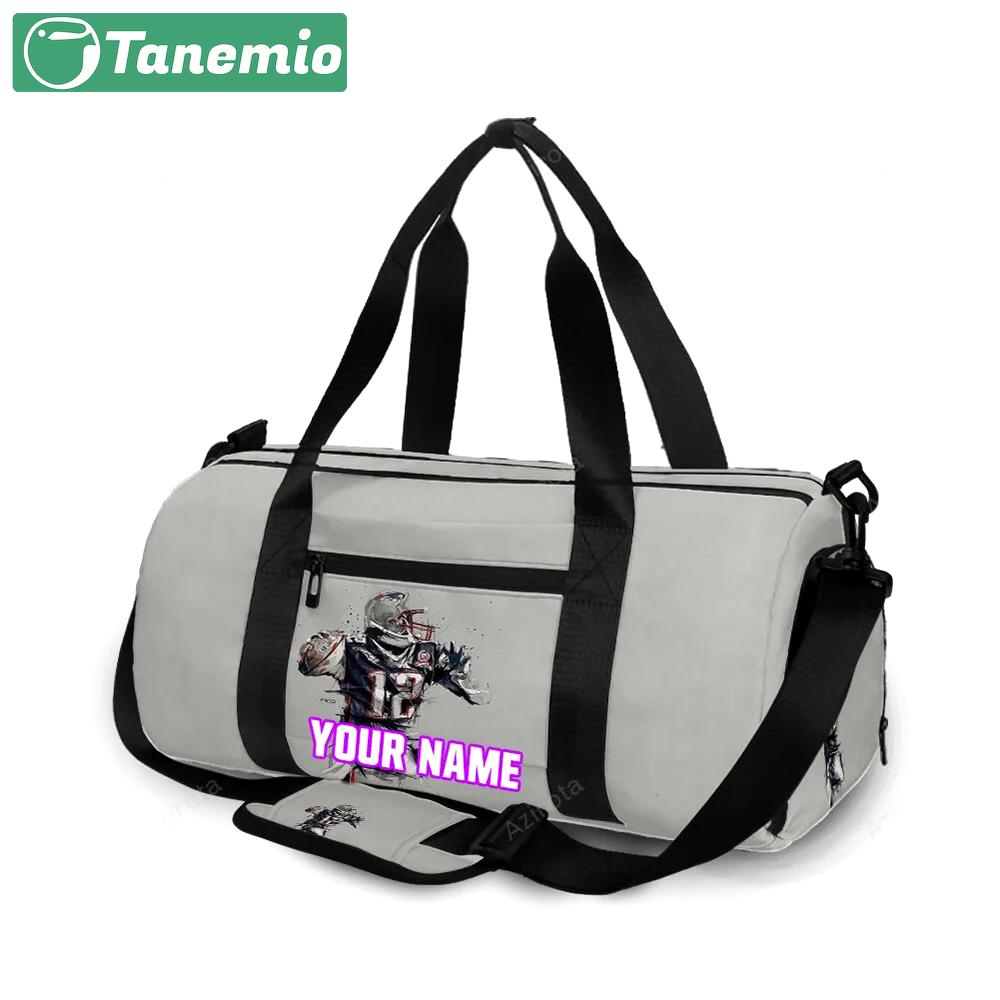 New england patriots tom brady gray personalized name travel bag gym bag 955 Travel Bag