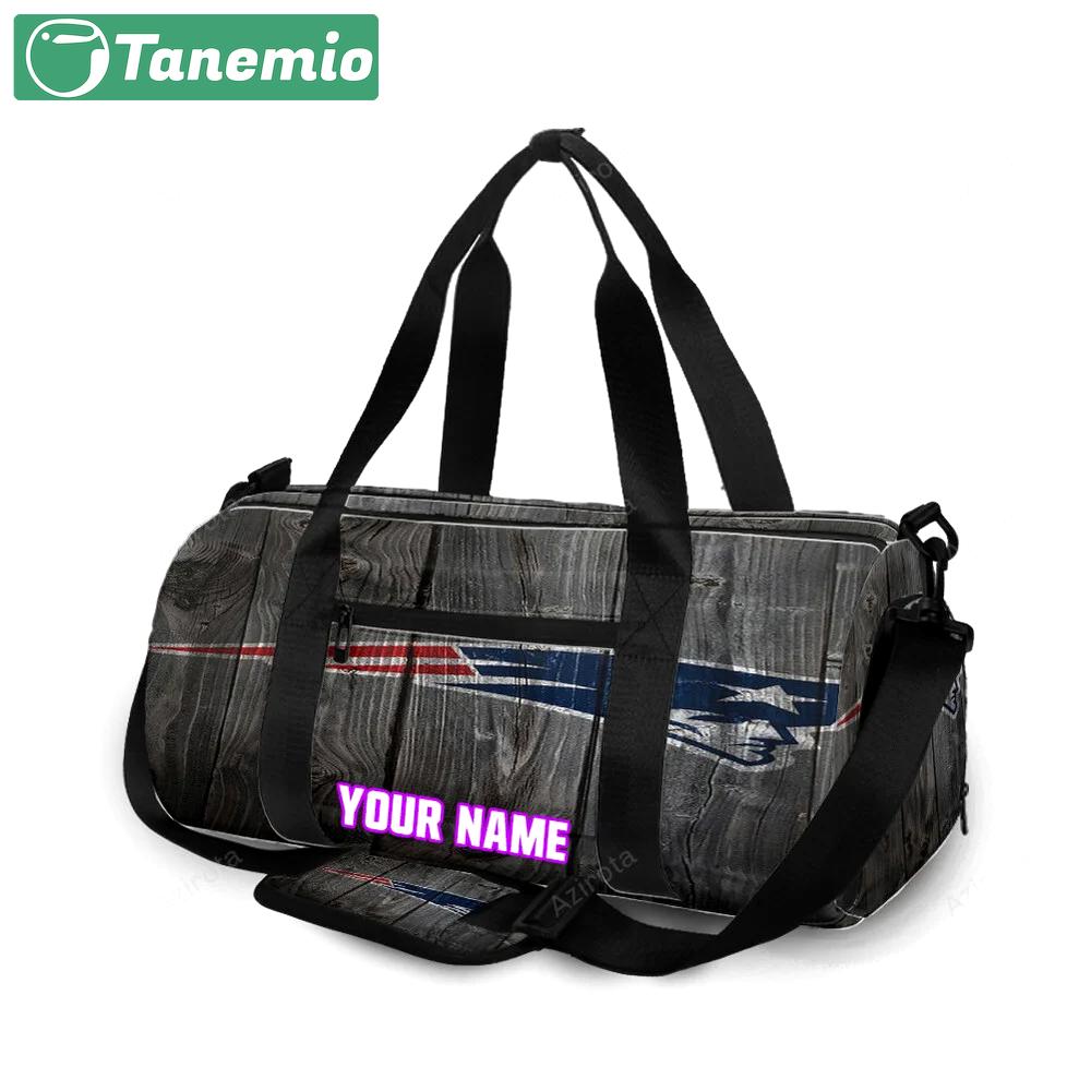 New england patriots wood background personalized name travel bag gym bag 43 Travel Bag