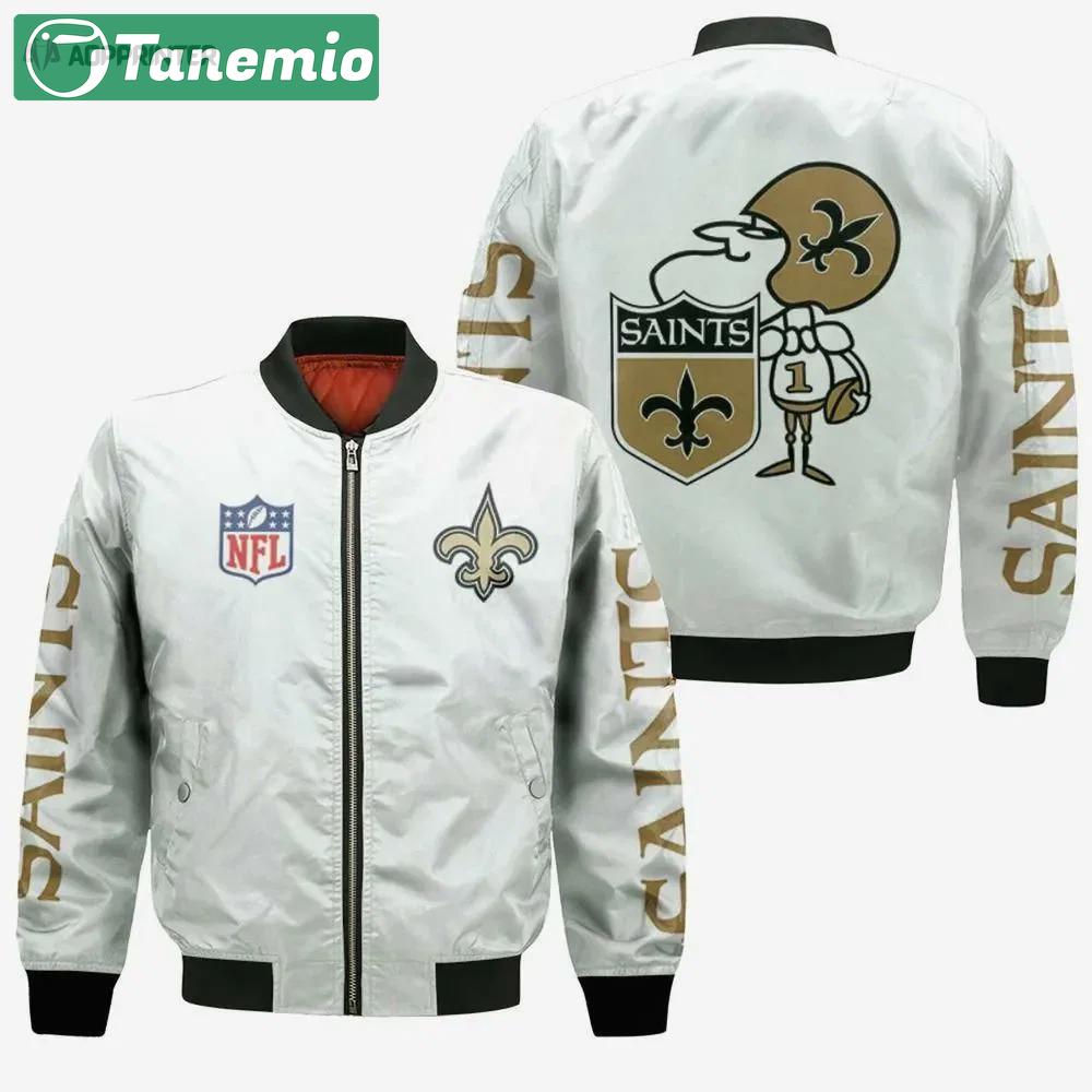New orleans saints logo pattern bomber jacket – white Bomber Jacket