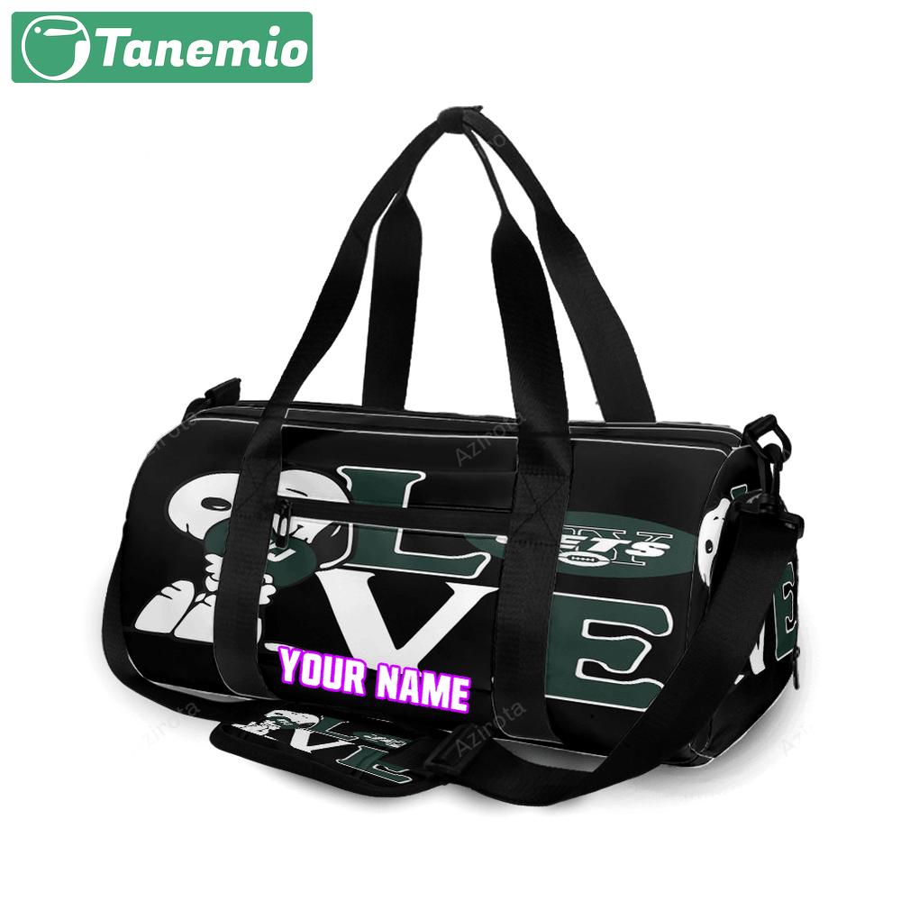 New york jets snoopy v44 personalized name travel bag gym bag 1571 Travel Bag